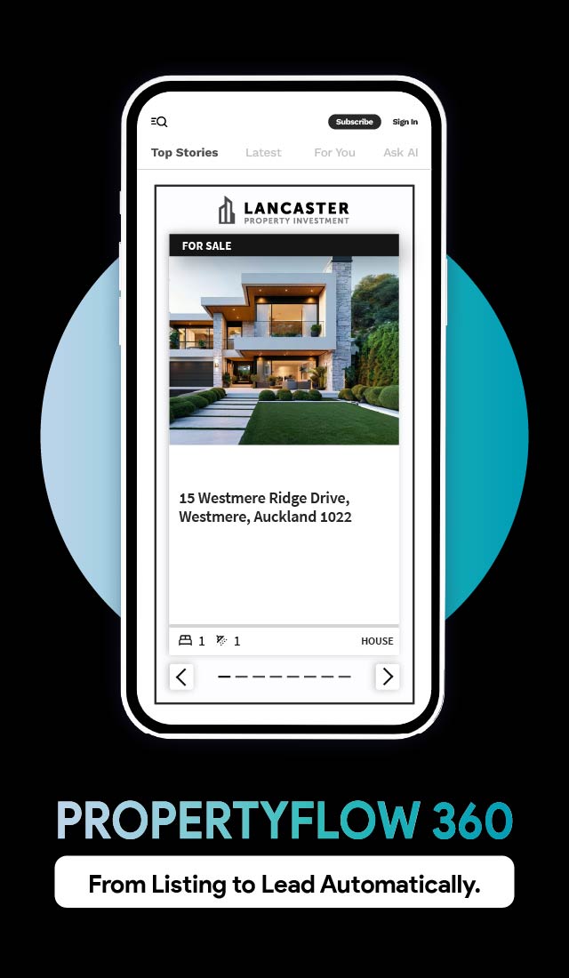 Mobile mockup of Propertyflow 360 Halfpage ad.